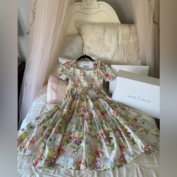 NEEDLE & THREAD Iris Bloom Cotton Smocked Kids Dress. - Picture 5 of 14